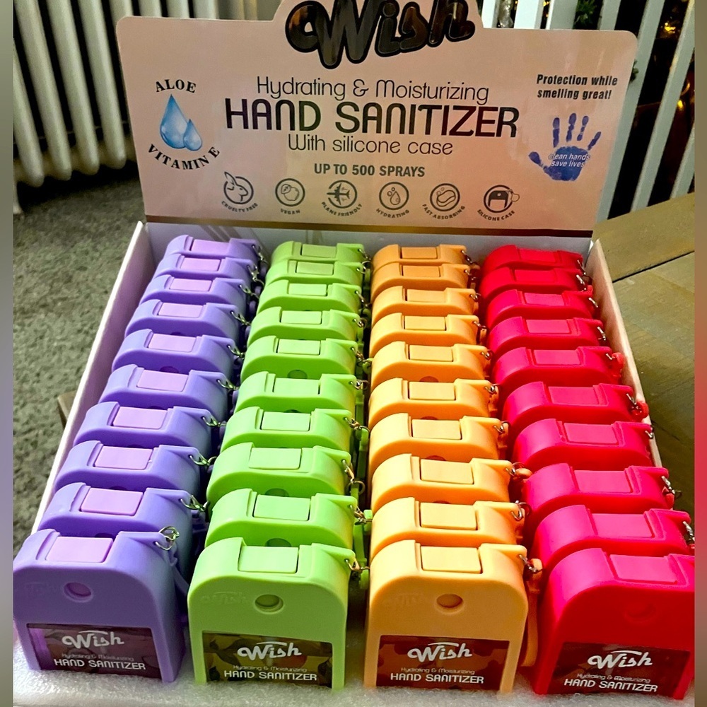Wish Hand Sanitizer Set with Silicone Cases:Purple,Green,Orange,Pink must haves!